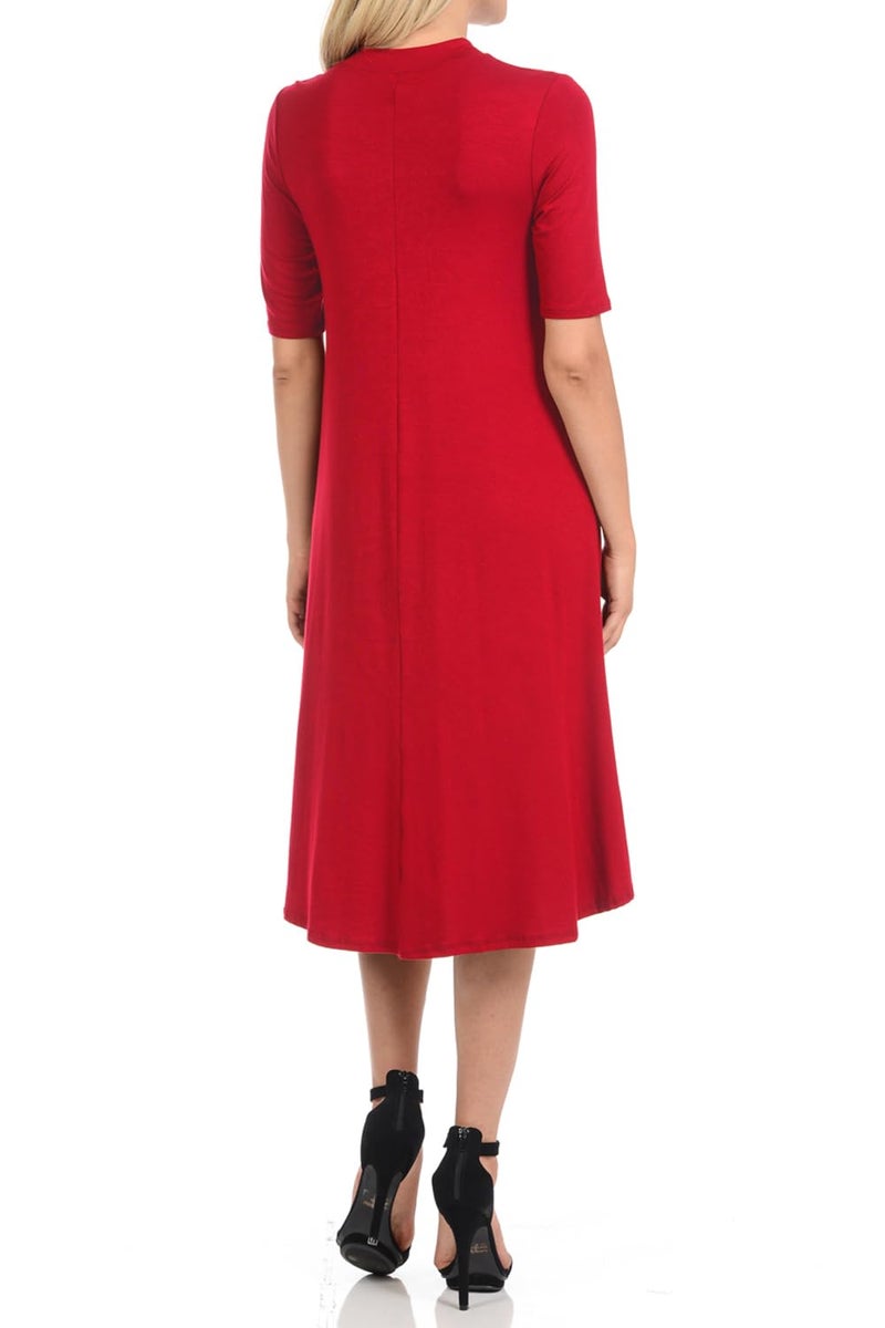 iconic luxe Women's Mock Neck Trapeze Midi Dress Medium Red - Image 4